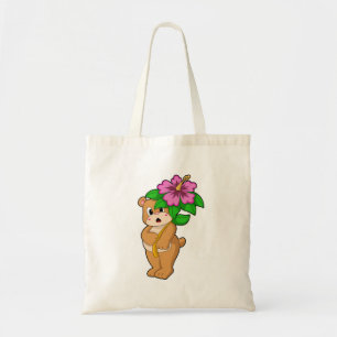 Bolso De Tela Oso con hibiscus flor