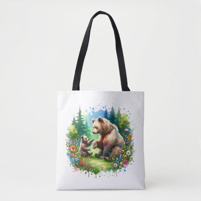Bolso De Tela Oso de acuarela y cubo (Anverso)