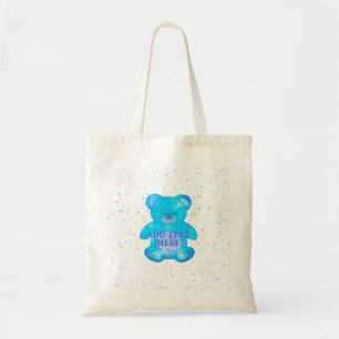 Bolso De Tela Oso De Bebé Cuidado En Personalizado Azul Texto