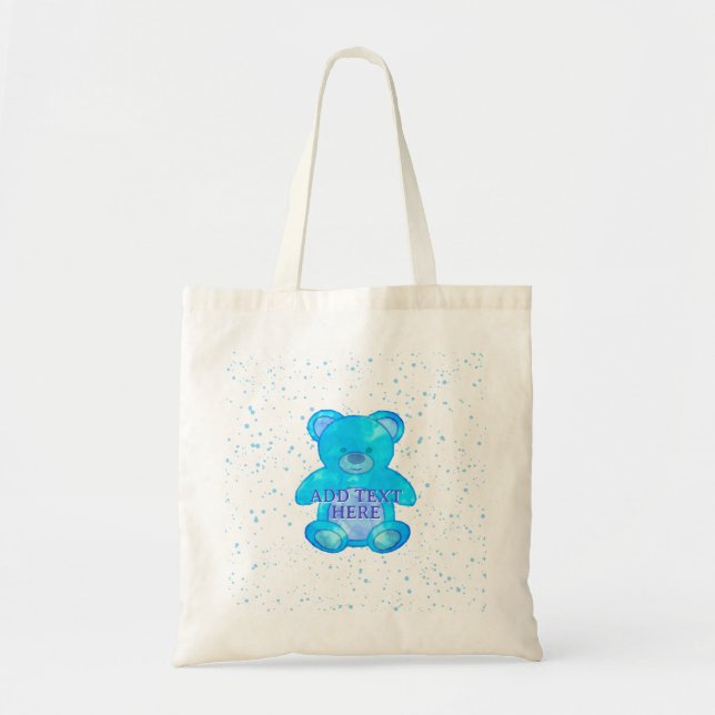 Bolso De Tela Oso De Bebé Cuidado En Personalizado Azul Texto (Frente)