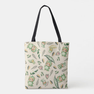 Bolso De Tela Oso de dinosaurio lindo y patrón continuo de hojas