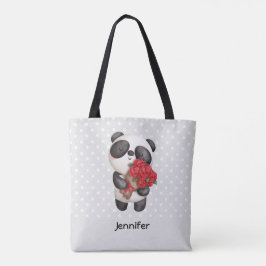 Bolso De Tela Oso de Panda con Rose Bouquet