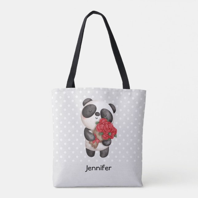 Bolso De Tela Oso de Panda con Rose Bouquet (Reverso)