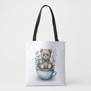 Bolso De Tela Oso de peluche adorable en equipo con flores