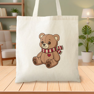 Bolso De Tela Oso de peluche beige lindo con bufanda a rayas