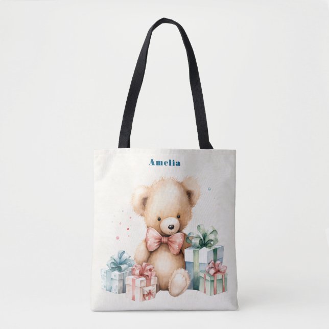 Bolso De Tela Oso de peluche con regalo de Navidad (Anverso)