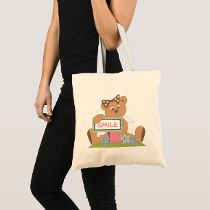 Bolso De Tela Oso de peluche con Rótulo de sonrisa de arrastre