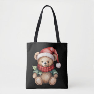 Bolso De Tela Oso de peluche de Navidad con acuarela