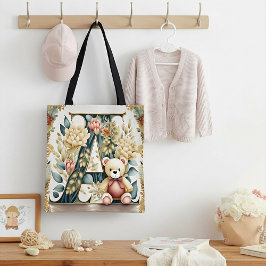 Bolso De Tela Oso de peluche floral letra A Bebé