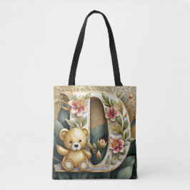 Bolso De Tela Oso de peluche floral letra D