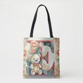 Bolso De Tela Oso de peluche floral letra E
