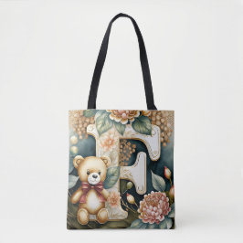 Bolso De Tela Oso de peluche floral letra F