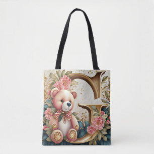 Bolso De Tela Oso de peluche floral letra G