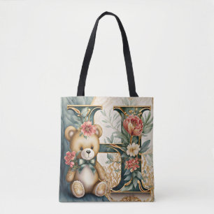 Bolso De Tela Oso de peluche floral letra H
