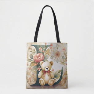 Bolso De Tela Oso de peluche floral letra L