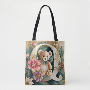 Bolso De Tela Oso de peluche floral letra Q