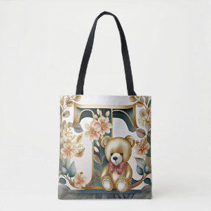 Bolso De Tela Oso de peluche floral letra T