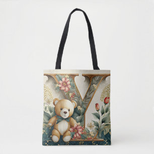 Bolso De Tela Oso de peluche floral letra Y