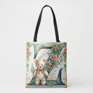 Bolso De Tela Oso de peluche floral letra Z