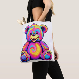 Bolso De Tela Oso de peluche hippie arcoíris psicodélico color b