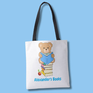 Bolso De Tela Oso de peluche leyendo sus libros Personalizado