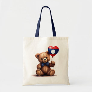 Bolso De Tela oso de peluche y globo con la bandera de Laos.