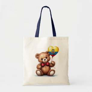 Bolso De Tela oso de peluche y globo con la bandera ecuatoriana.