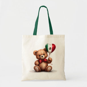Bolso De Tela oso de peluche y globo con la bandera mexicana.
