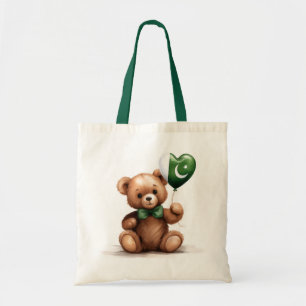 Bolso De Tela oso de peluche y globo con la bandera paquistaní.
