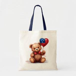 Bolso De Tela oso de peluche y globo con la bandera samoana.