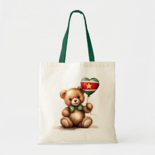 Bolso De Tela oso de peluche y globo con la bandera surinamesa.