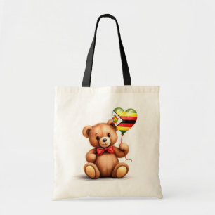 Bolso De Tela oso de peluche y globo con la bandera zimbabuense.