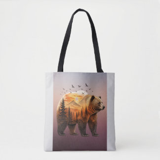 Bolso De Tela Oso Doble Exposición Bosque
