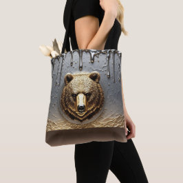Bolso De Tela Oso dorado en relieve con efecto de goteo metálico