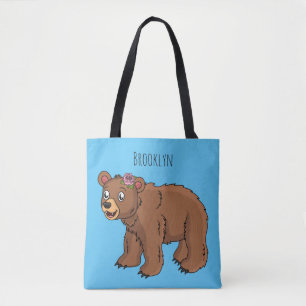 Bolso De Tela Oso dulce con ilustracion personalizado de flores
