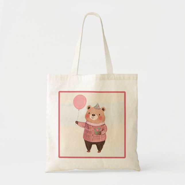 Bolso De Tela Oso Gorra floral con suéter rosado (Frente)