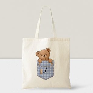 Bolso De Tela Oso Lindo Asomándose desde el Bolsillo con Inicial
