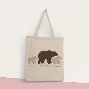 Bolso De Tela Oso Mama Personalizado Con 2 Nombres De Niños Rega