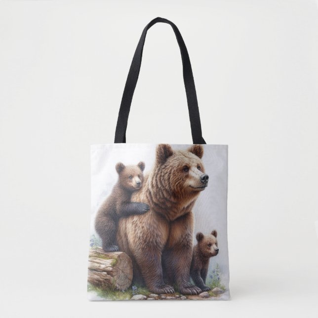 Bolso De Tela Oso marrón con dos tazas (Anverso)