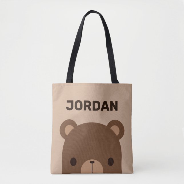 Bolso De Tela Oso marrón lindo con nombre personalizado (Anverso)