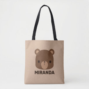 Bolso De Tela Oso marrón lindo con nombre personalizado