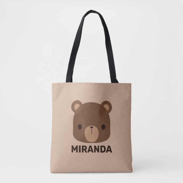 Bolso De Tela Oso marrón lindo con nombre personalizado (Anverso)