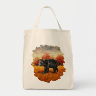 Bolso De Tela Oso Negro en el bosque otoñal