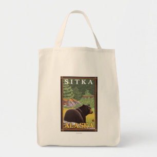 Bolso De Tela Oso Negro en el bosque - Sitka, Alaska