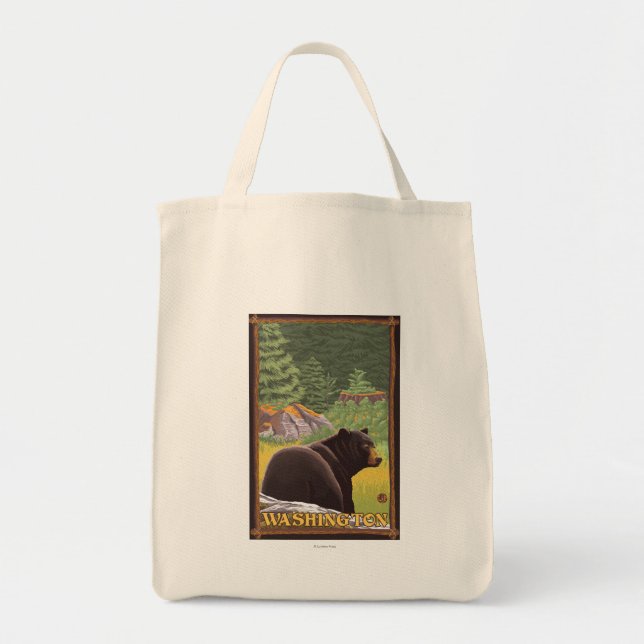 Bolso De Tela Oso Negro en el bosque - Washington (Frente)