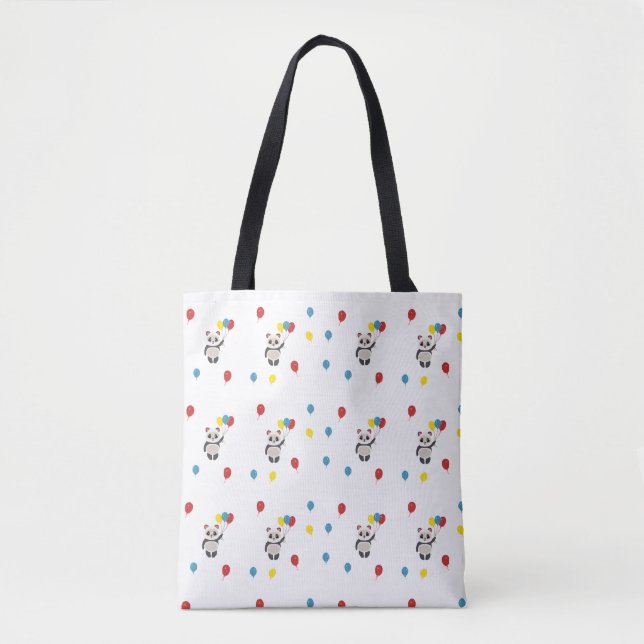 Bolso De Tela Oso panda con globos blanco (Anverso)
