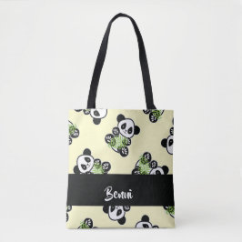 Bolso De Tela Oso panda con hojas verdes de bambú