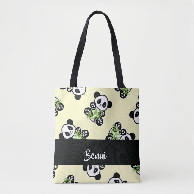 Bolso De Tela Oso panda con hojas verdes de bambú (Anverso)
