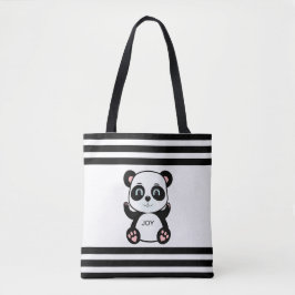 Bolso De Tela Oso Panda Moderno & Rayas Blancas y Negras