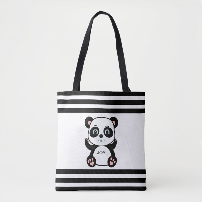 Bolso De Tela Oso Panda moderno y rayas blancas negras (Anverso)